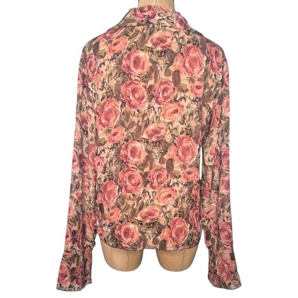 S.L.B. Pink Floral Long Sleeve Ruffle Blouse Coquette Y2K Size Medium - Picture 2 of 3